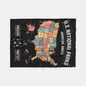Us National Parks Map Preserve Protect Hiking Camp フリースブランケット (正面(横))