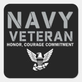 US Navy Veteran Honor Courage Commitment スクエアシール (正面)