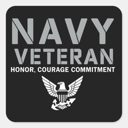 US Navy Veteran Honor Courage Commitment スクエアシール (正面)