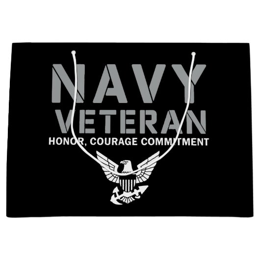 US Navy Veteran Honor Courage Commitment ラージペーパーバッグ (正面)