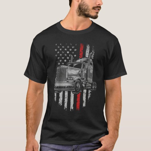 Us Trucking US Flag With Truck Funny Semi Truck Dr Tシャツ (正面)