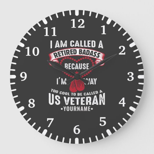 US Veteran Humor Retired Soldier ラージ壁時計 (正面)