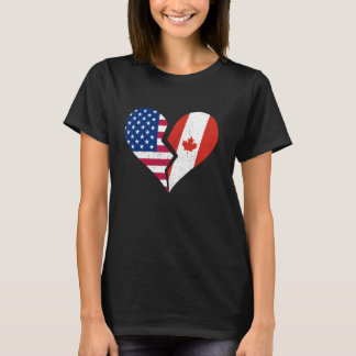 USAとカナダの旗 - ハートが割れたシンボル ヴィンテージD Tシャツ