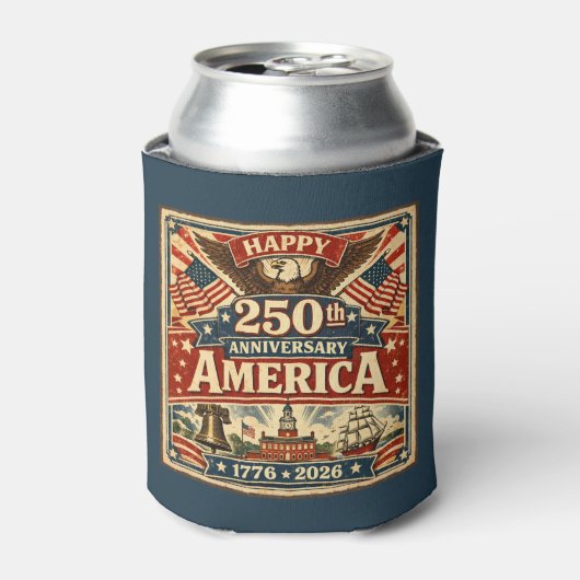 USAアメリカ建国250周年ヴィンテージパトリオティック 缶クーラー (缶正面)