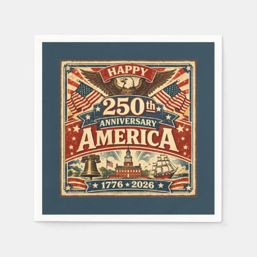 USAアメリカ建国250周年ヴィンテージ愛国 スタンダードカクテルナプキン (正面)
