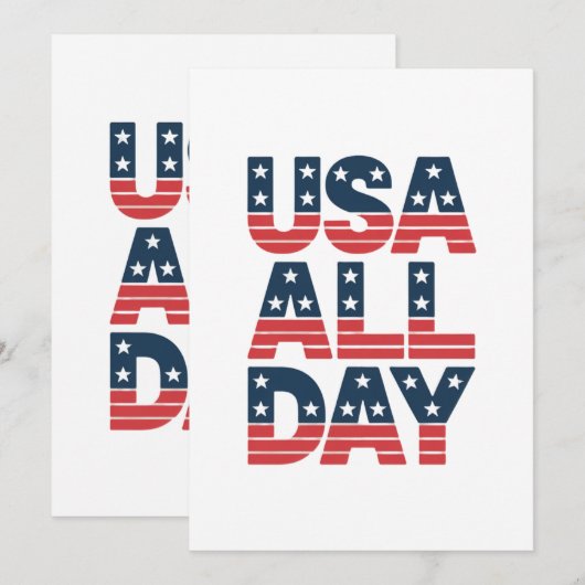 USAオールデイ | 7月4日 アメリカ独立記念日の愛国的なTシャツ 案内状 (正面/裏面)