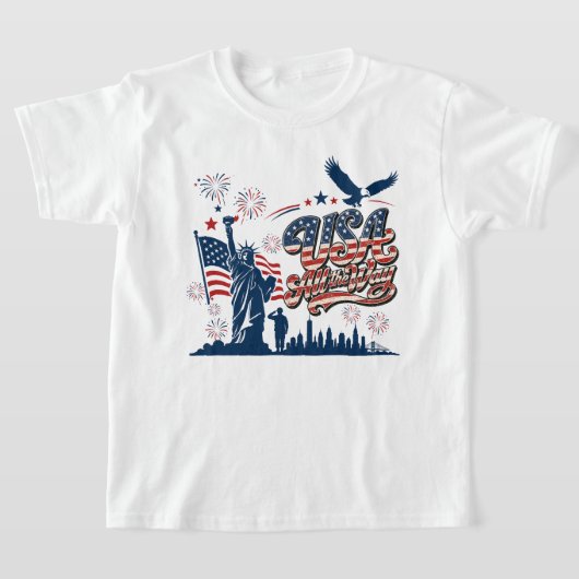 USAオール・ザ・ウェイ - 愛国心あふれる独立記念日 Tシャツ (レイダウン)