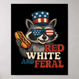 UsaキッズレッドおもしろいホワイトとフェラルRacoon Feral 4t ポスター