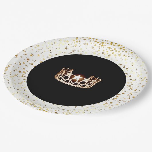 USAクラウン恋しく思パーティー紙プレート-金ゴールドスターズホワイト ペーパープレート (アングル)