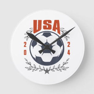 USAサッカーボール2024スター&ローレルリースヴィンテージ ラウンド壁時計