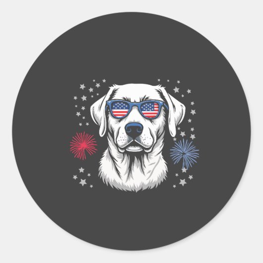 USAサングラスをした愛国的なラブラドール犬 ラウンドシール (正面)
