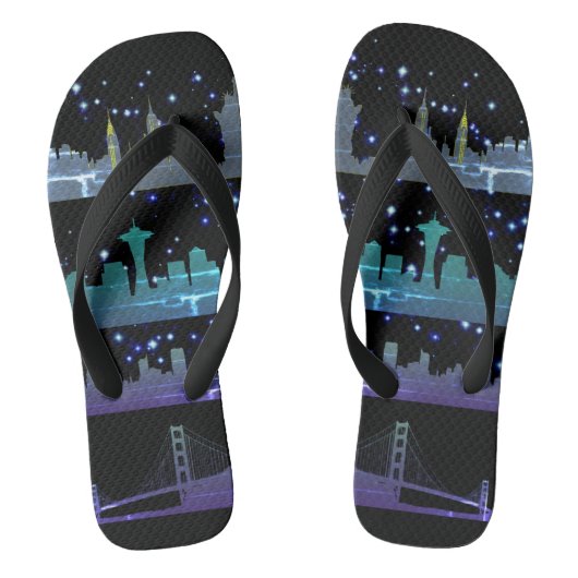 USAシティスカイラインズシルバーナイトライフ（星あり） ビーチサンダル (フットベッド)