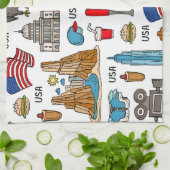 USAシンボルヴィンテージシームレスパターン キッチンタオル (折り畳み)