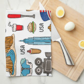 USAシンボルヴィンテージシームレスパターン キッチンタオル (四つ折り)