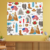 USAシンボルヴィンテージシームレスパターン キャンバスプリント (インサイチュ (リビング))