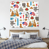 USAシンボルヴィンテージシームレスパターン キャンバスプリント (インサイチュ (寝室))