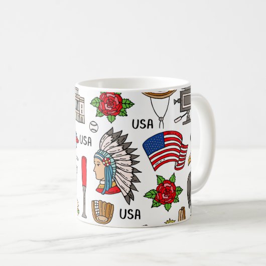 USAシンボルヴィンテージシームレスパターン コーヒーマグカップ (正面右)