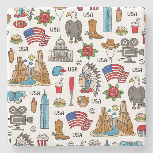 USAシンボルヴィンテージシームレスパターン ストーンコースター (正面)