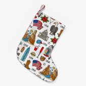 USAシンボルヴィンテージシームレスパターン スモールクリスマスストッキング (正面 (吊り時))