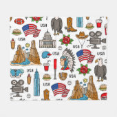 USAシンボルヴィンテージシームレスパターン フリースブランケット (正面(横))