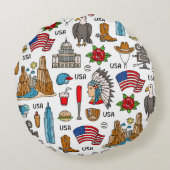 USAシンボルヴィンテージシームレスパターン ラウンドクッション (裏面)