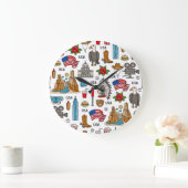 USAシンボルヴィンテージシームレスパターン ラージ壁時計 (ホーム)