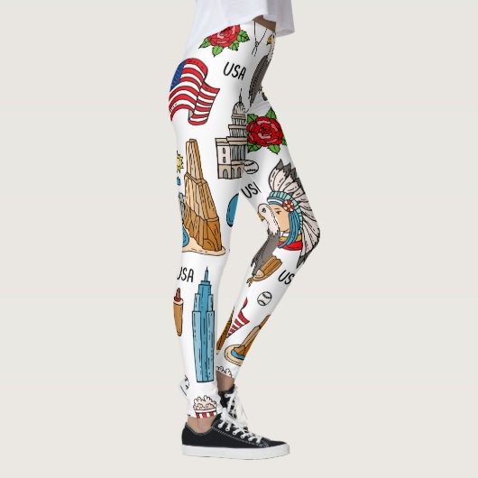 USAシンボルヴィンテージシームレスパターン レギンス (右)