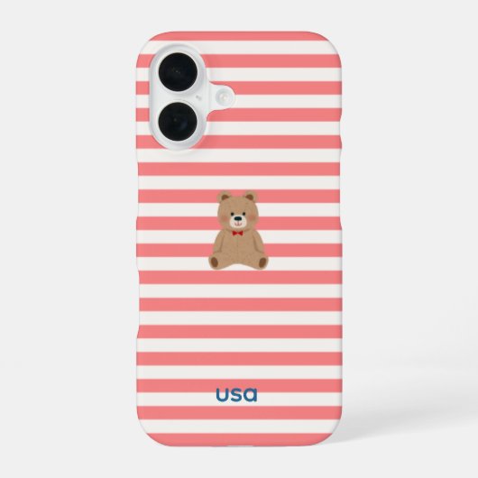 USAストライプテディベアスマホケース iPhone 16ケース (裏面)