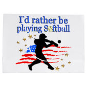 USAソフトボール選手がソフトボールを愛するデザイン ラージペーパーバッグ (裏面)