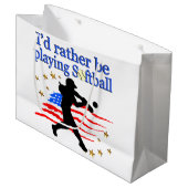 USAソフトボール選手がソフトボールを愛するデザイン ラージペーパーバッグ (正面アングル)