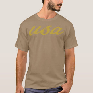 USAタイポグラフィ金ゴールドスクリプト Tシャツ