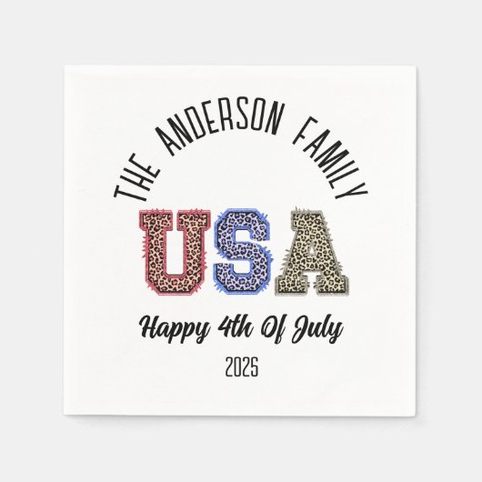 USAチータプリントパーソナライズされた懇親会名 スタンダードカクテルナプキン (正面)