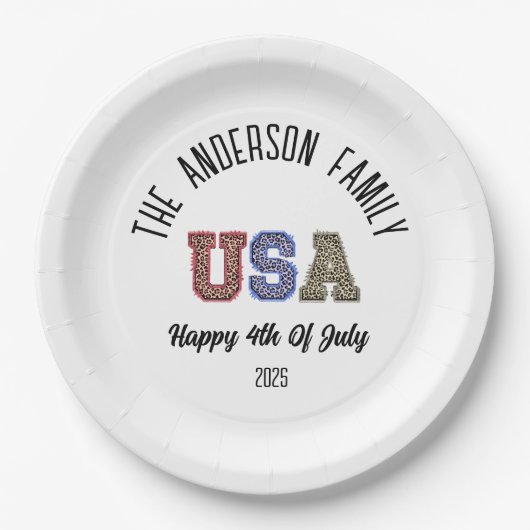 USAチータプリントパーソナライズされた懇親会名 ペーパープレート (正面)