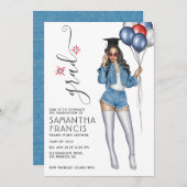 USAデニムをテーマにした女子卒業パーティー招待状 招待状 (正面/裏面)