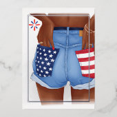 USAデニムガールバースデーパーティーフォイル招待状 箔招待状 (正面)