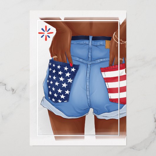 USAデニムガールバースデーパーティーフォイル招待状 箔招待状 (正面)