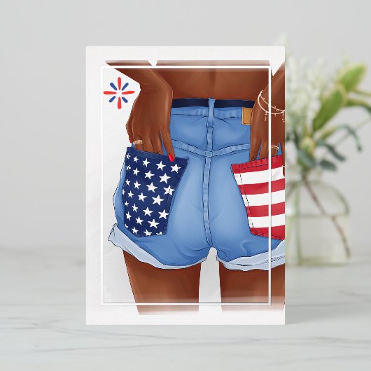 USAデニムガールバースデーパーティーフォイル招待状 箔招待状 (立ち正面)