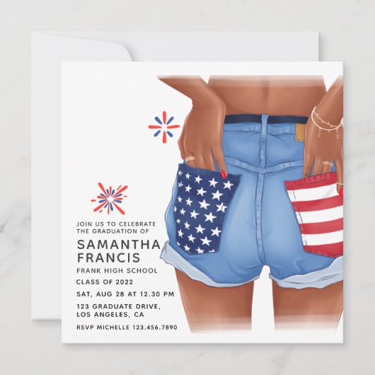 USAデニムガール卒業パーティー招待状 招待状 (正面)