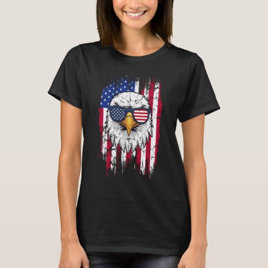 USAフラグとアメリカハクトウワシ グランジ Tシャツ (正面)