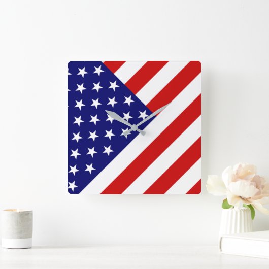 USAフラグの壁時計cn スクエア壁時計 (ホーム)