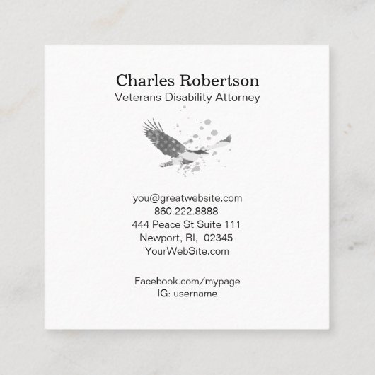 *~* USAフラグアメリカンイーグルグレーオンブラック スクエア名刺 (裏面)