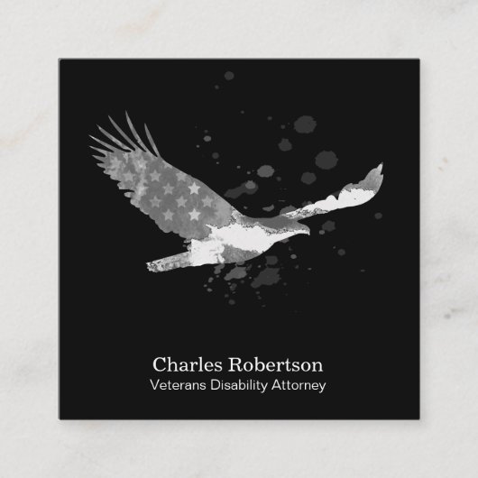*~* USAフラグアメリカンイーグルグレーオンブラック スクエア名刺 (正面)