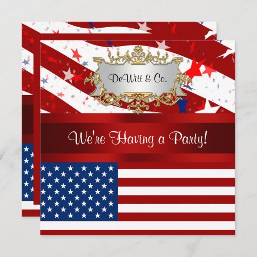 USAフラグパーティの招待状赤白青 招待状 (正面/裏面)