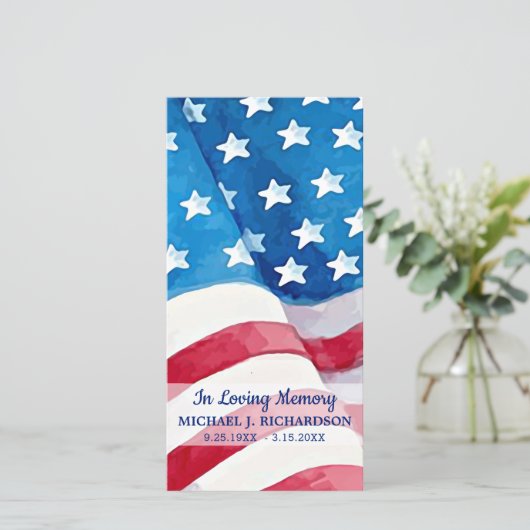 USAフラグ記念祈りの言葉カード葬儀ブックマーク (スタンド正面)