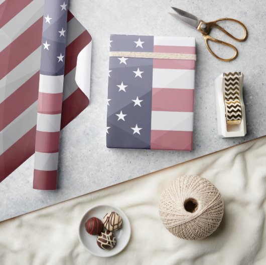 USAフラグ赤白青ジオメトリメッシュパターン ラッピングペーパー (クラフト)