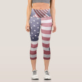 USAフラグ赤白青ジオメトリメッシュモノグラム カプリレギンス (正面)