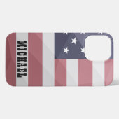 USAフラグ赤白青ジオメトリメッシュモノグラム iPhoneケース (裏面横)