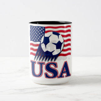 USAフラグ&サッカーボールツートーンマグ – 愛国心あふれる ツートーンマグカップ