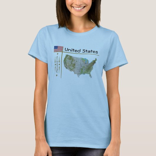 USAマップ + フラグ + タイトルTシャツ Tシャツ (正面)