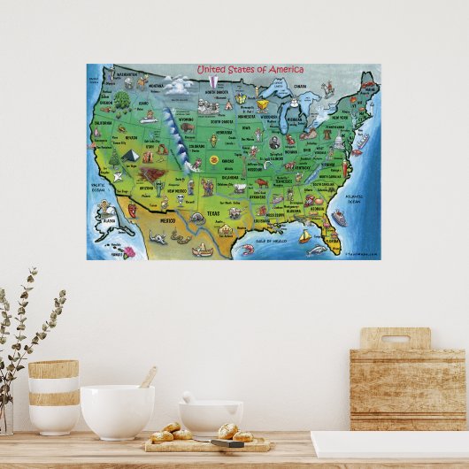 USAマンガ地図HUGE ポスター (キッチン)